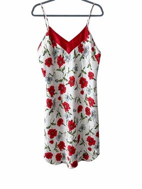 Barbizon Floral Red Trim Slip Dress Chemise/nightgown